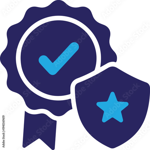Silhouette icon of a rosette and shield isolated on transparent background