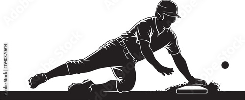 Baseball player diving for a catch on the field