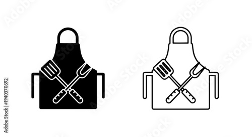 Apron and BBQ Grilling Tools Icon Set for Culinary Design