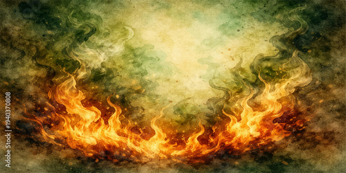 Abstract burning forest fire with intense red and orange flames and dark smoke motion for an artistic heat texture background