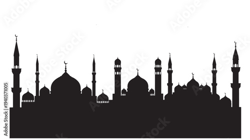 Black silhouette of mosque skyline vector