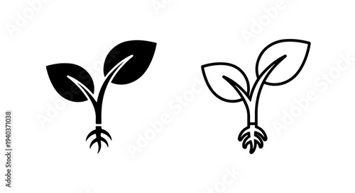 Simple Sprouting Plant Icon with Visible Roots for Natural Growth Concepts