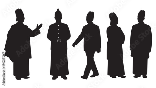 Set of 5 people silhouettes vector