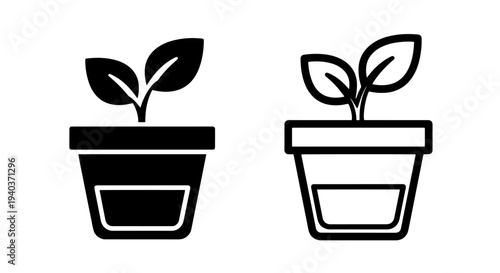 Plant Pot Icon with Two Leaves for Growth and Nature Symbolism