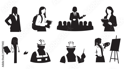Set of 9 business and occupation icons vector