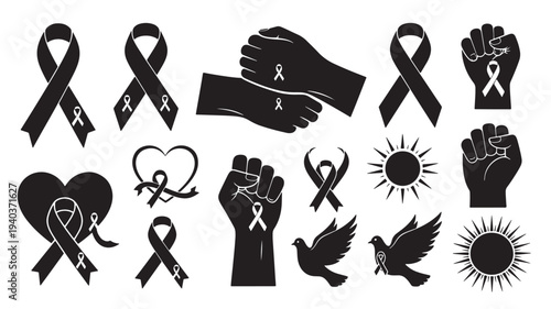 Set of 16 awareness ribbon icons vector