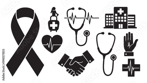 Set of 9 medical icons vector, healthcare symbols