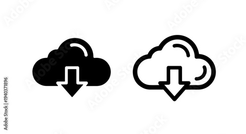 Cloud Computing Download Icon Set for Web and Interface Design