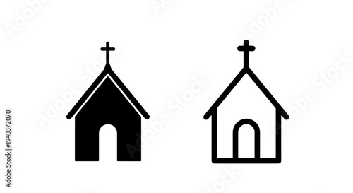 Minimalist church and chapel icons for religious architecture and faith symbols