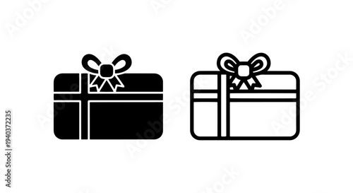 Gift card and voucher icons with ribbon bow in solid and outline style