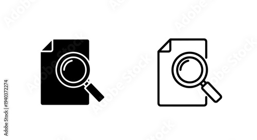 Document search and research magnifying glass icons for file analysis