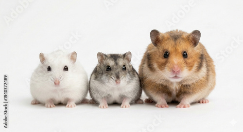 three hamsters on white background
