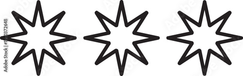 Three sharp black starburst icons aligned on light gray backdrop