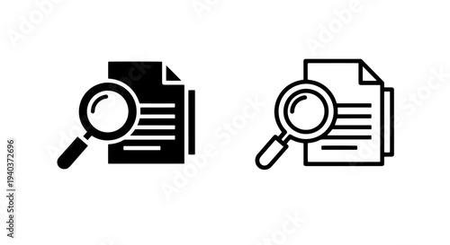 Document search and audit icons in black glyph and line art styles
