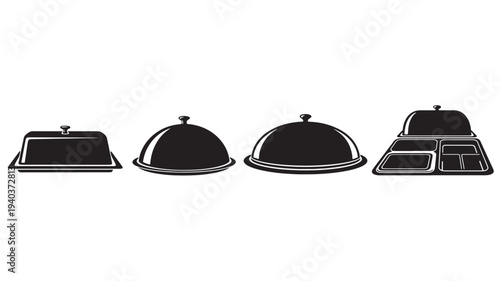 Set of 4 food serving dish icons vector