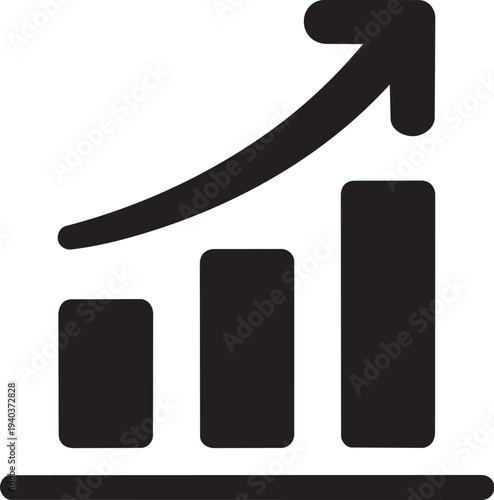 Bar chart with upward arrow indicating business growth and positive market trend