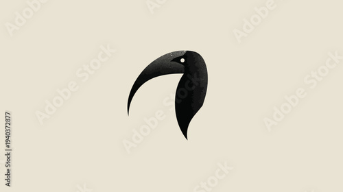 Minimalist illustration of a black bird's head and neck on a cream-colored background