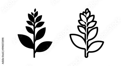 Natural plant stem icon with leaves for botanical and organic design branding