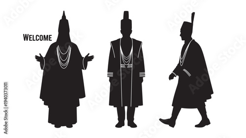Set of 3 African tribal people silhouettes vector