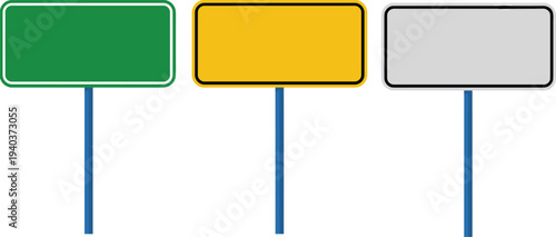 Blank road sign boards collection with green yellow and gray empty traffic signs isolated vector set for direction information design template