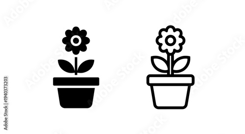 Potted flower plant icon set for gardening nature and interior decoration