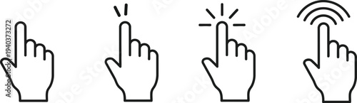 A series of hand icons demonstrating a clicking action on a digital interface