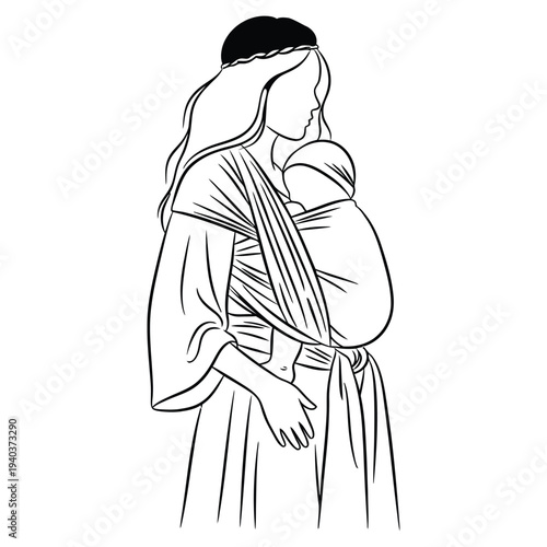 Mother carrying baby in a sling