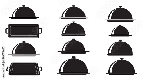 Set of 10 black food cloche icons vector