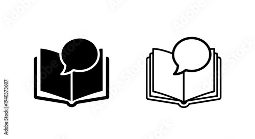 Audiobook icon set speech bubble and open book