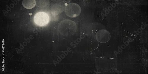 A grunge film projector lens in action casts a flickering galaxy across the dark night sky, illuminating a fantasy nebula and distant stars within the cosmic sphere of the universe