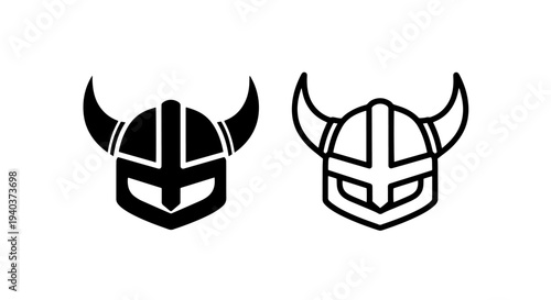 Norse viking warrior helmet icon set horned headgear
