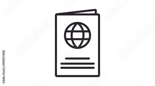 Clean black line vector icon of a travel passport, representing international trips, identification documents, tourism, visas, and global mobility. Minimalist and modern design ideal for UI/UX 