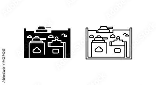 Military tank and armored vehicle icons for war and defense concepts