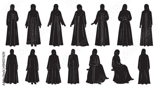 Set of 12 hooded figure silhouettes vector