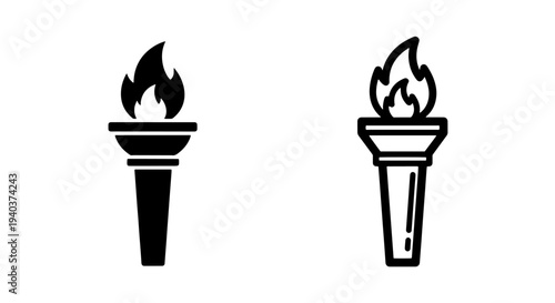Torch icons with burning flame for sports and achievement concepts