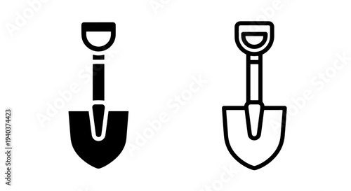 Vertical garden shovel icon in solid and outline style