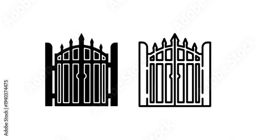 Ornamental garden gate icon for home security