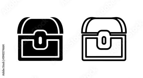 Stylized Treasure Box Icons in Solid and Line Art Styles