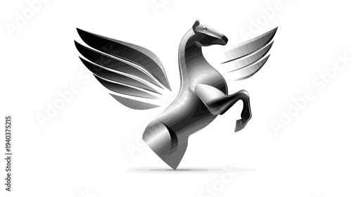 A grayscale illustration of a rearing winged horse on a white backdrop with shading