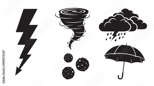 Set of 4 weather icons vector, storm symbols
