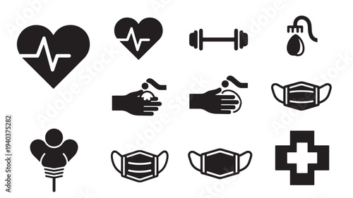 Set of 10 medical icons vector, health symbols