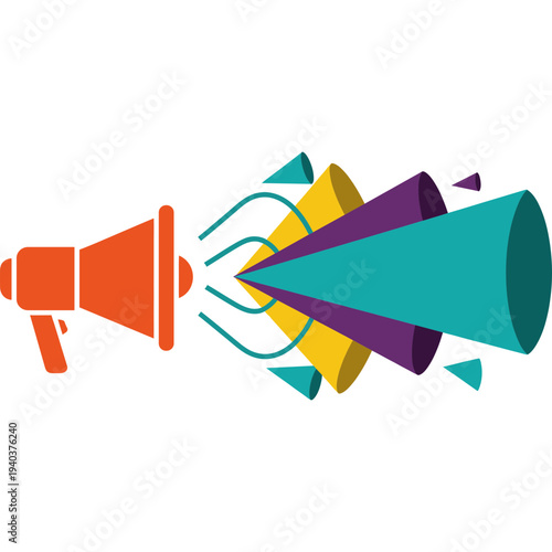 Megaphone's Bold Proclamation: A vivid illustration of a megaphone broadcasting sound waves in energetic colors, symbolizing announcements and impactful communication.