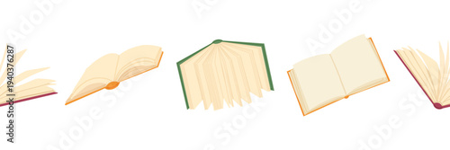 Books, notebooks, open pages seamless horizontal border frame. Cozy reading and writing adhesive tape for school, education, scrapbooking. Hand drawn illustration for wrapping paper, fabric, print