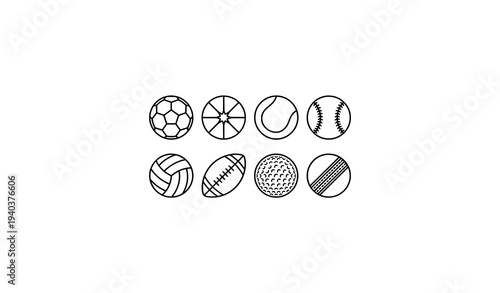 Simple Ball Line Art Icon Set Black Outline Sports Ball Vector