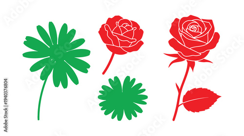 Simple vector flower symbols with daisy, rose, and chamomile designs.