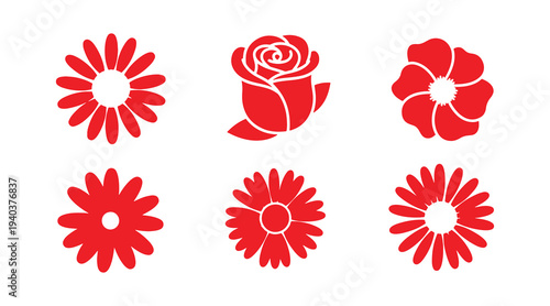 Minimal floral icon collection with daisy, rose, and chamomile illustrations.