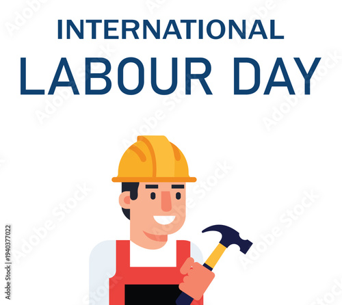 International labour day worker with hard hat holding hammer