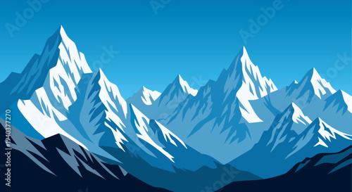 Snowy Mountain Peaks Landscape Vector Illustration Background