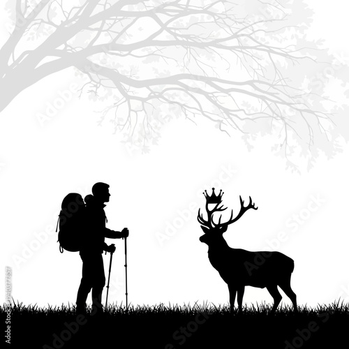 Hiker encounters majestic deer with crowned antlers under tree