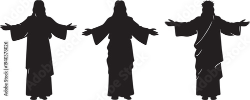Christian Cross Religious Black Silhouette Icon Set